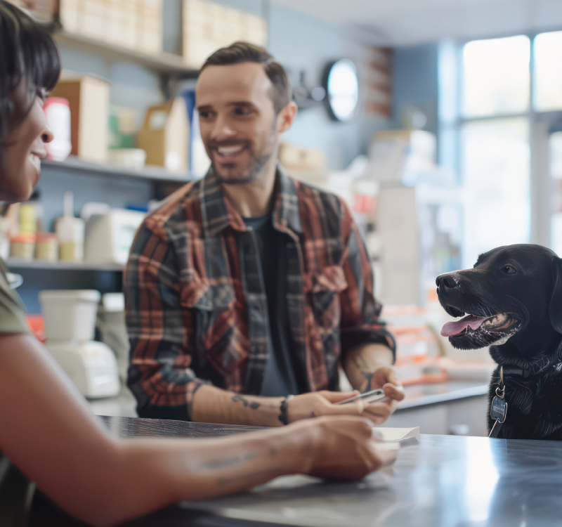 image of a man and a dog at a retail counter